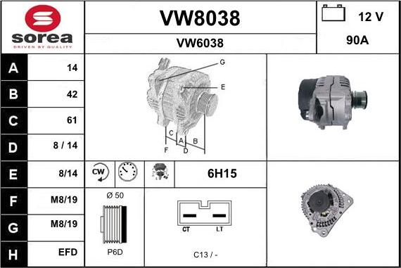 SNRA VW8038 - Генератор autospares.lv