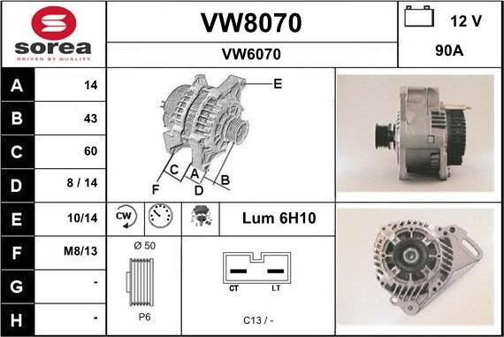 SNRA VW8070 - Генератор autospares.lv