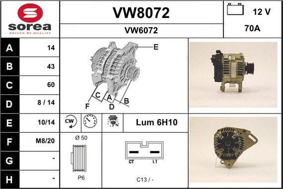 SNRA VW8072 - Генератор autospares.lv