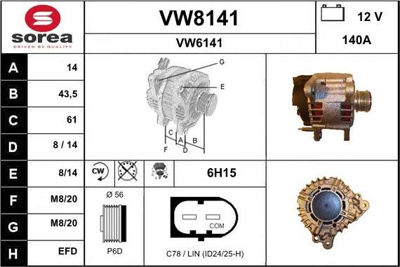 SNRA VW8141 - Генератор autospares.lv