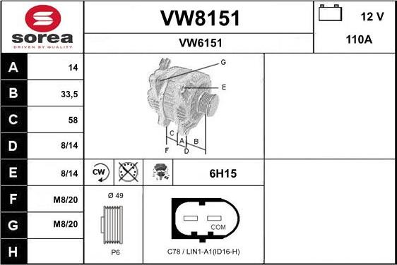 SNRA VW8151 - Генератор autospares.lv