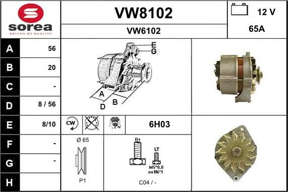 SNRA VW8102 - Генератор autospares.lv