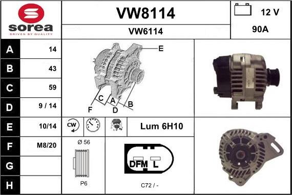 SNRA VW8114 - Генератор autospares.lv