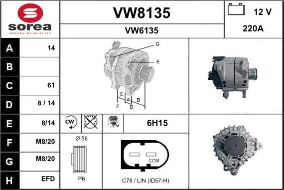 SNRA VW8135 - Генератор autospares.lv