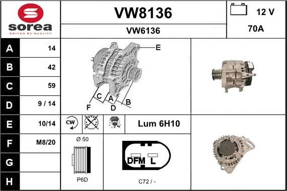 SNRA VW8136 - Генератор autospares.lv