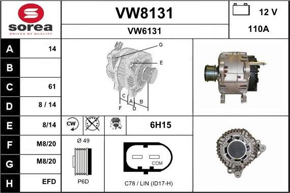 SNRA VW8131 - Генератор autospares.lv