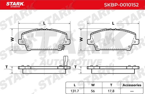 Stark SKBP-0010152 - Тормозные колодки, дисковые, комплект autospares.lv