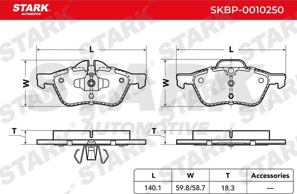 Stark SKBP-0010250 - Тормозные колодки, дисковые, комплект autospares.lv