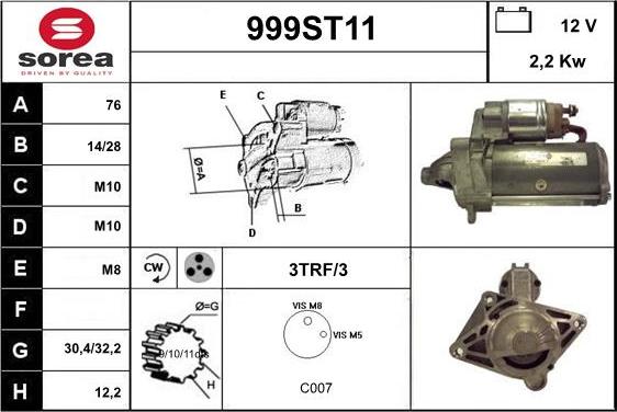 STARTCAR 999ST11 - Стартер autospares.lv