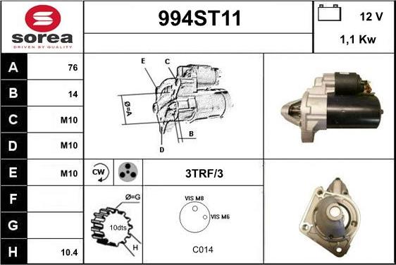 STARTCAR 994ST11 - Стартер autospares.lv