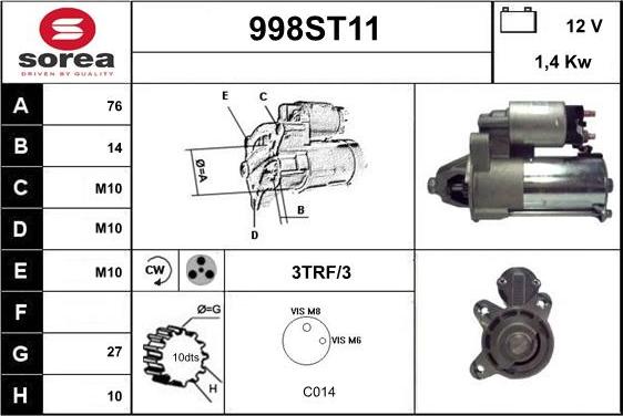 STARTCAR 998ST11 - Стартер autospares.lv