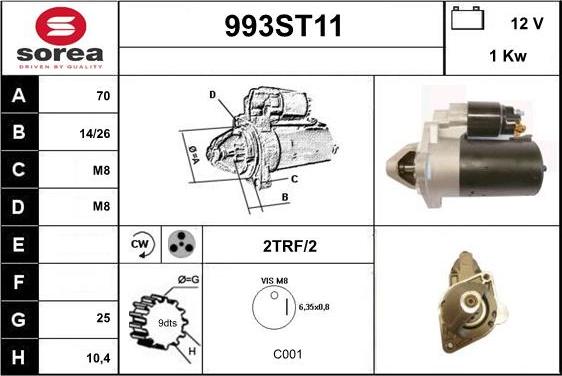 STARTCAR 993ST11 - Стартер autospares.lv