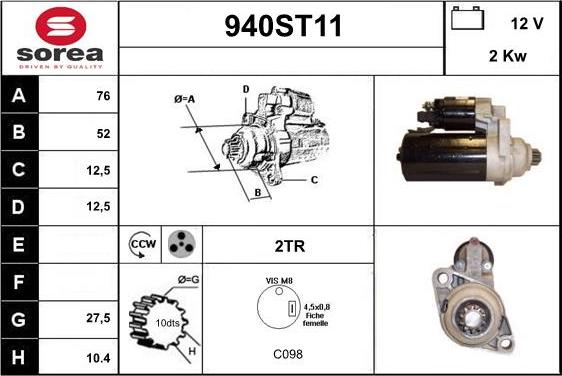 STARTCAR 940ST11 - Стартер autospares.lv