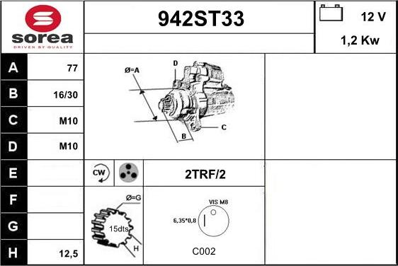 STARTCAR 942ST33 - Стартер autospares.lv