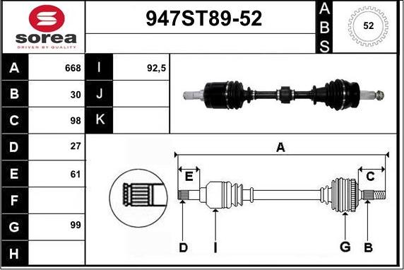 STARTCAR 947ST89-52 - Приводной вал autospares.lv