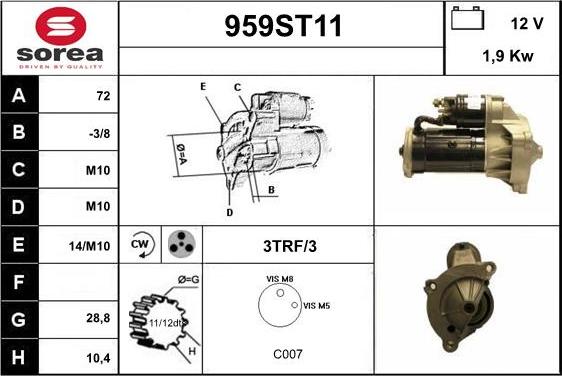 STARTCAR 959ST11 - Стартер autospares.lv