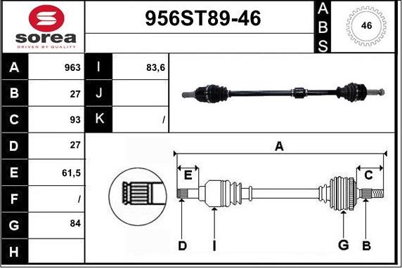 STARTCAR 956ST89-46 - Приводной вал autospares.lv