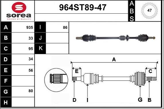 STARTCAR 964ST89-47 - Приводной вал autospares.lv