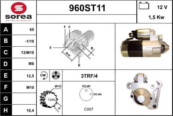 STARTCAR 960ST11 - Стартер autospares.lv