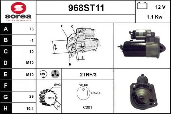STARTCAR 968ST11 - Стартер autospares.lv