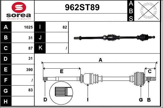 STARTCAR 962ST89 - Приводной вал autospares.lv