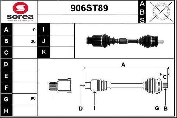 STARTCAR 906ST89 - Приводной вал autospares.lv