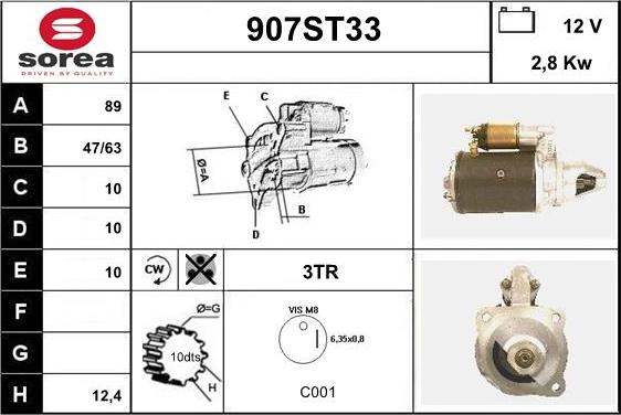 STARTCAR 907ST33 - Стартер autospares.lv