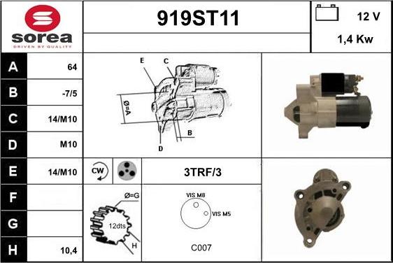 STARTCAR 919ST11 - Стартер autospares.lv