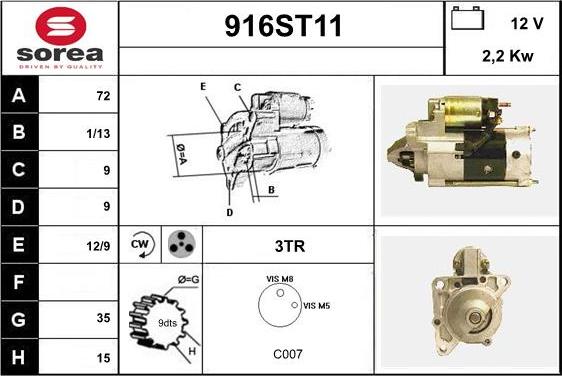 STARTCAR 916ST11 - Стартер autospares.lv