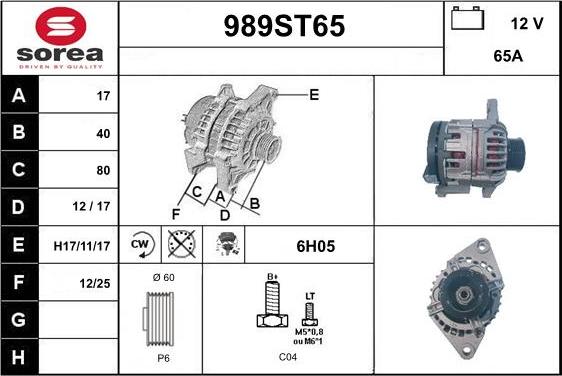 STARTCAR 989ST65 - Генератор autospares.lv