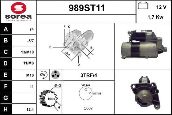 STARTCAR 989ST11 - Стартер autospares.lv