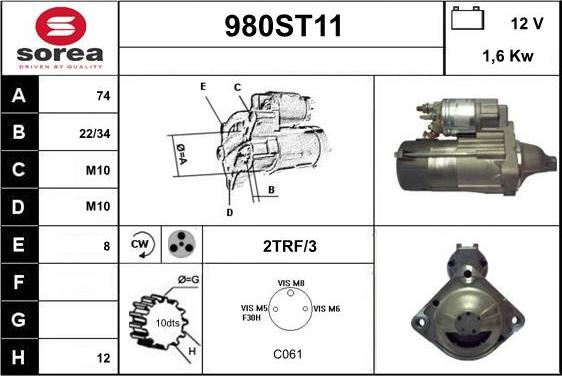 STARTCAR 980ST11 - Стартер autospares.lv