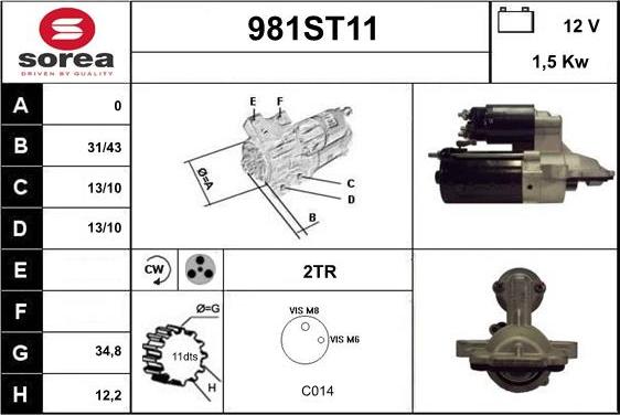 STARTCAR 981ST11 - Стартер autospares.lv