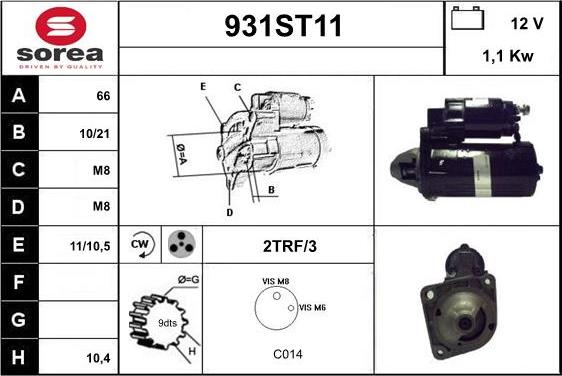 STARTCAR 931ST11 - Стартер autospares.lv