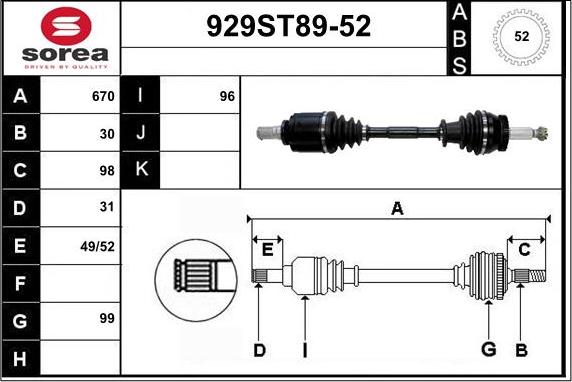 STARTCAR 929ST89-52 - Приводной вал autospares.lv