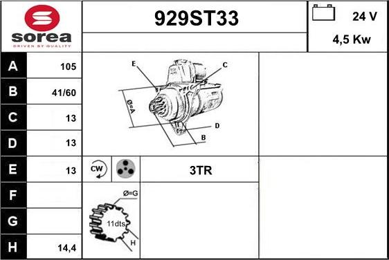 STARTCAR 929ST33 - Стартер autospares.lv