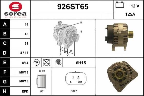 STARTCAR 926ST65 - Генератор autospares.lv