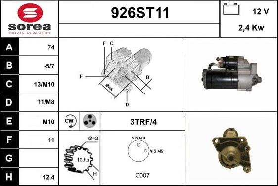 STARTCAR 926ST11 - Стартер autospares.lv