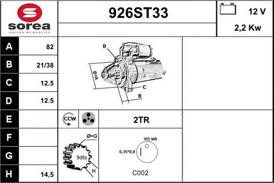 STARTCAR 926ST33 - Стартер autospares.lv