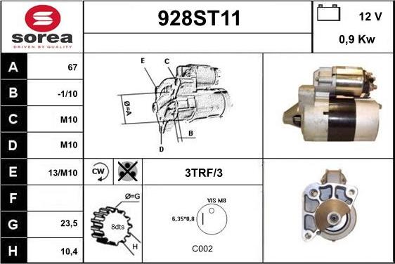 STARTCAR 928ST11 - Стартер autospares.lv