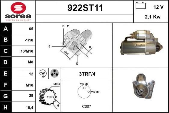 STARTCAR 922ST11 - Стартер autospares.lv