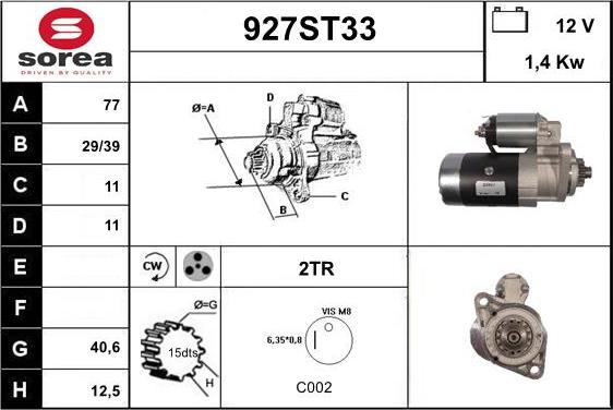 STARTCAR 927ST33 - Стартер autospares.lv