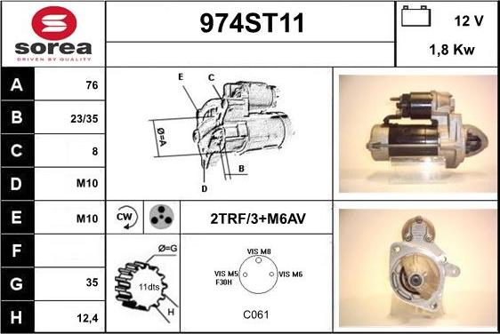 STARTCAR 974ST11 - Стартер autospares.lv