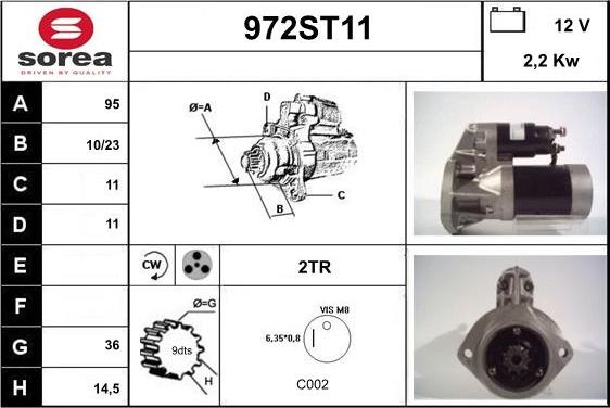 STARTCAR 972ST11 - Стартер autospares.lv