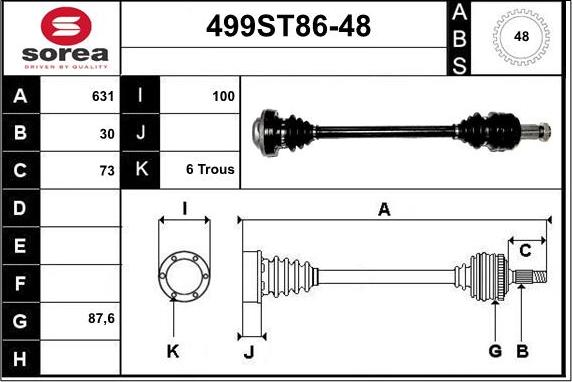 STARTCAR 499ST86-48 - Приводной вал autospares.lv