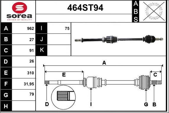 STARTCAR 464ST94 - Приводной вал autospares.lv