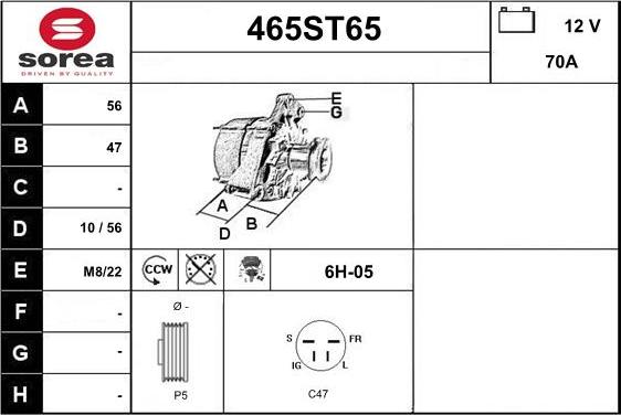 STARTCAR 465ST65 - Генератор autospares.lv