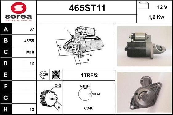 STARTCAR 465ST11 - Стартер autospares.lv