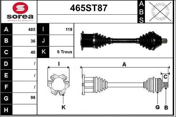 STARTCAR 465ST87 - Приводной вал autospares.lv