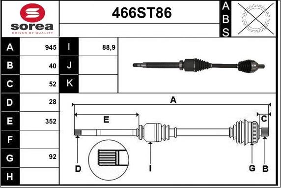 STARTCAR 466ST86 - Приводной вал autospares.lv